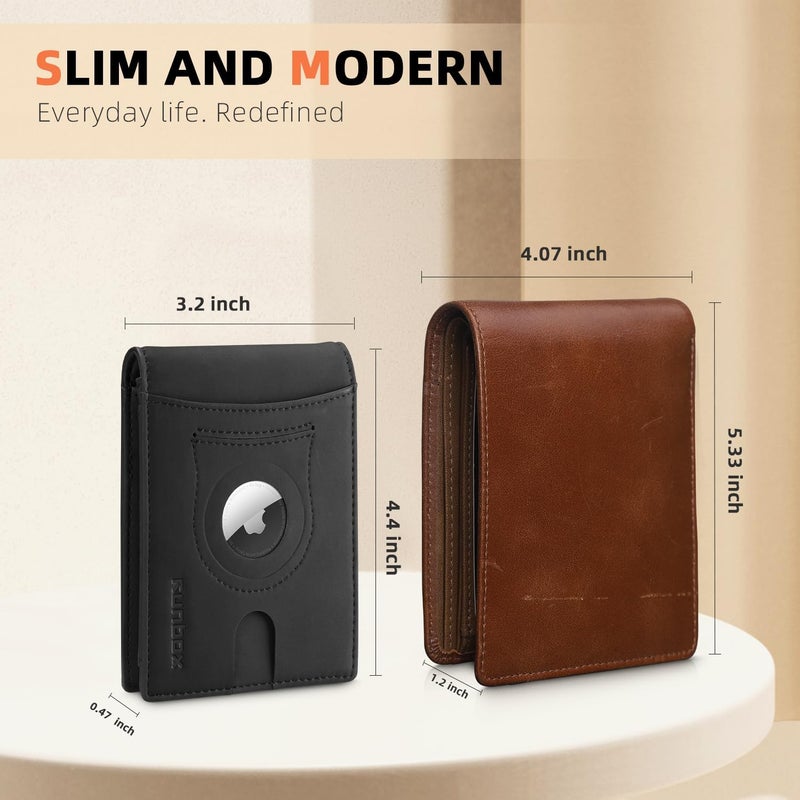 RUNBOX AirTag-Wallet-Mens-Slim-RFID Blocking Wallets Leather with Bill Compartment Air Tag Bifold Card Holder Wallet Gifts for Men Dad - Image 5